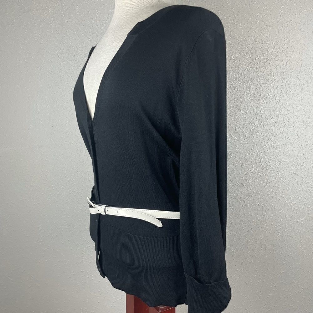 NWT Sharagano Black Cardigan Sweater and White Belt Size L - Picture 4 of 8